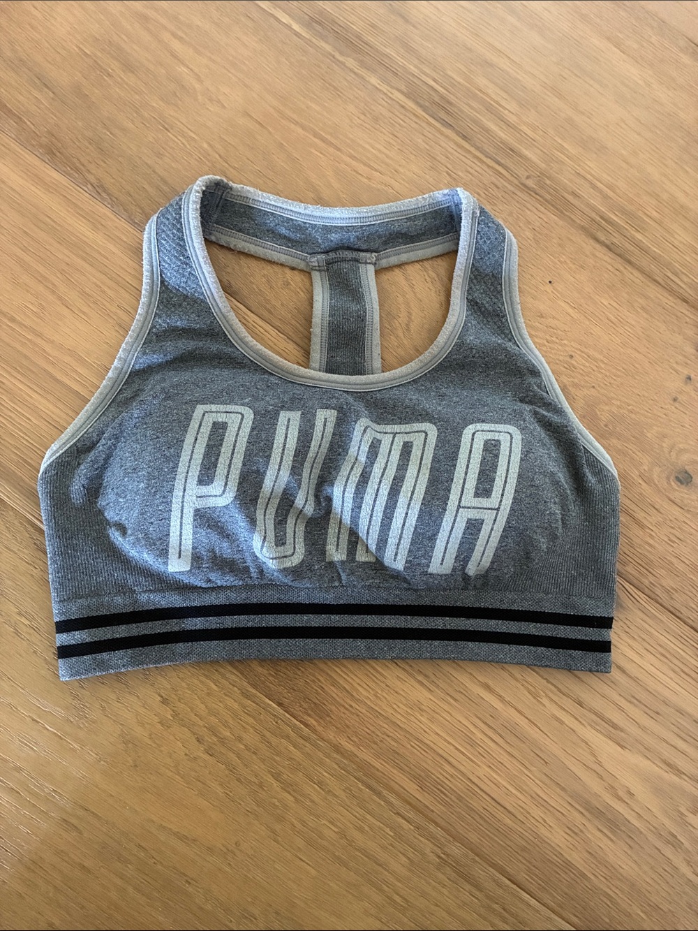 Puma Gray Seamless Logo Sports Bra - Gray/Black